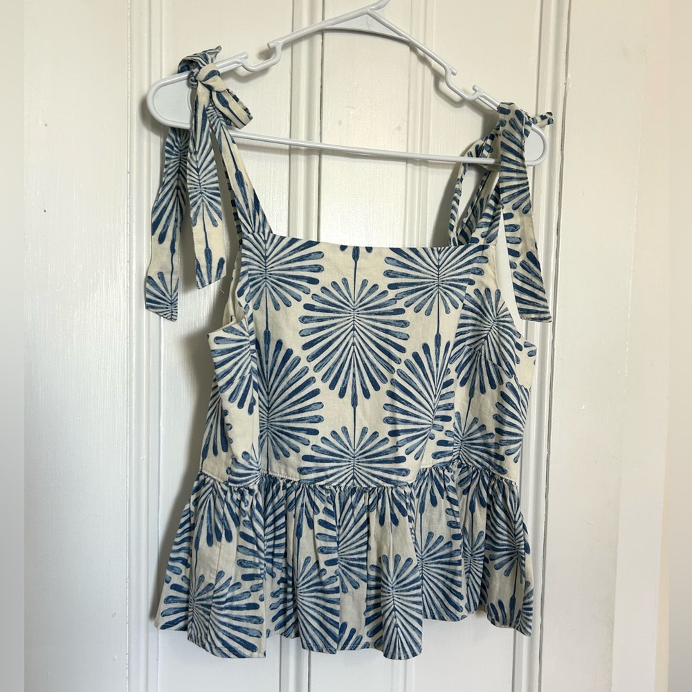 Joie Blue & White Floral, Shoulder Tie, Peplum Top